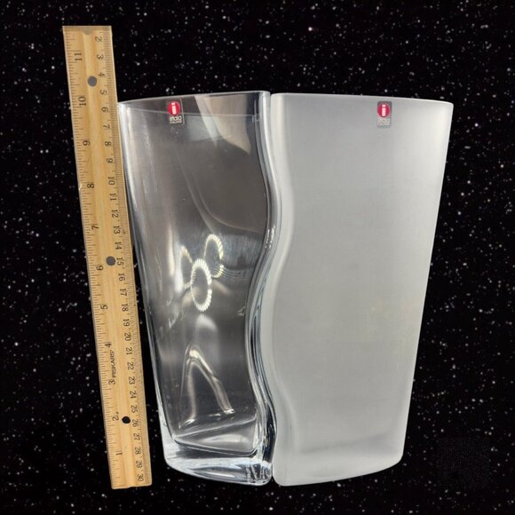 1996 iittala Pari Tiina Nordstrom Swirl Glass Vase Set Clear And Frosted Signed - Picture 2 of 16